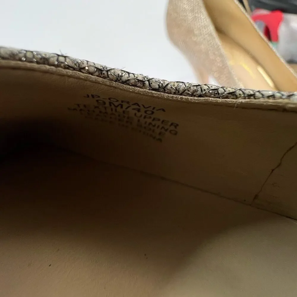 EUC Jessica Simpson Oravia 9 Shimmer Glitter Sparkle Gold Pump Heel Pointed Toe
